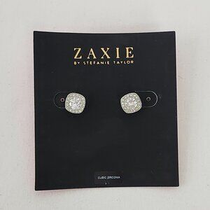 Cushion Cut Cubic Zirconia Halo Stud Earrings Zaxie By Stefanie Taylor NWT